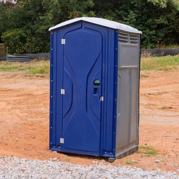 Deluxe flushable portable toilet unit exterior at an outdoor event in Missouri City, TX